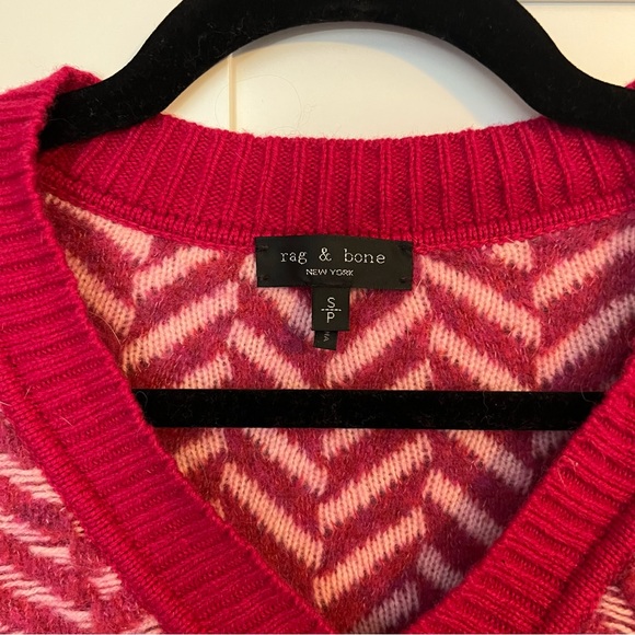 rag & bone Biata V-Neck Sweater, Sz S | Wool, Radish Pink - Picture 4 of 12